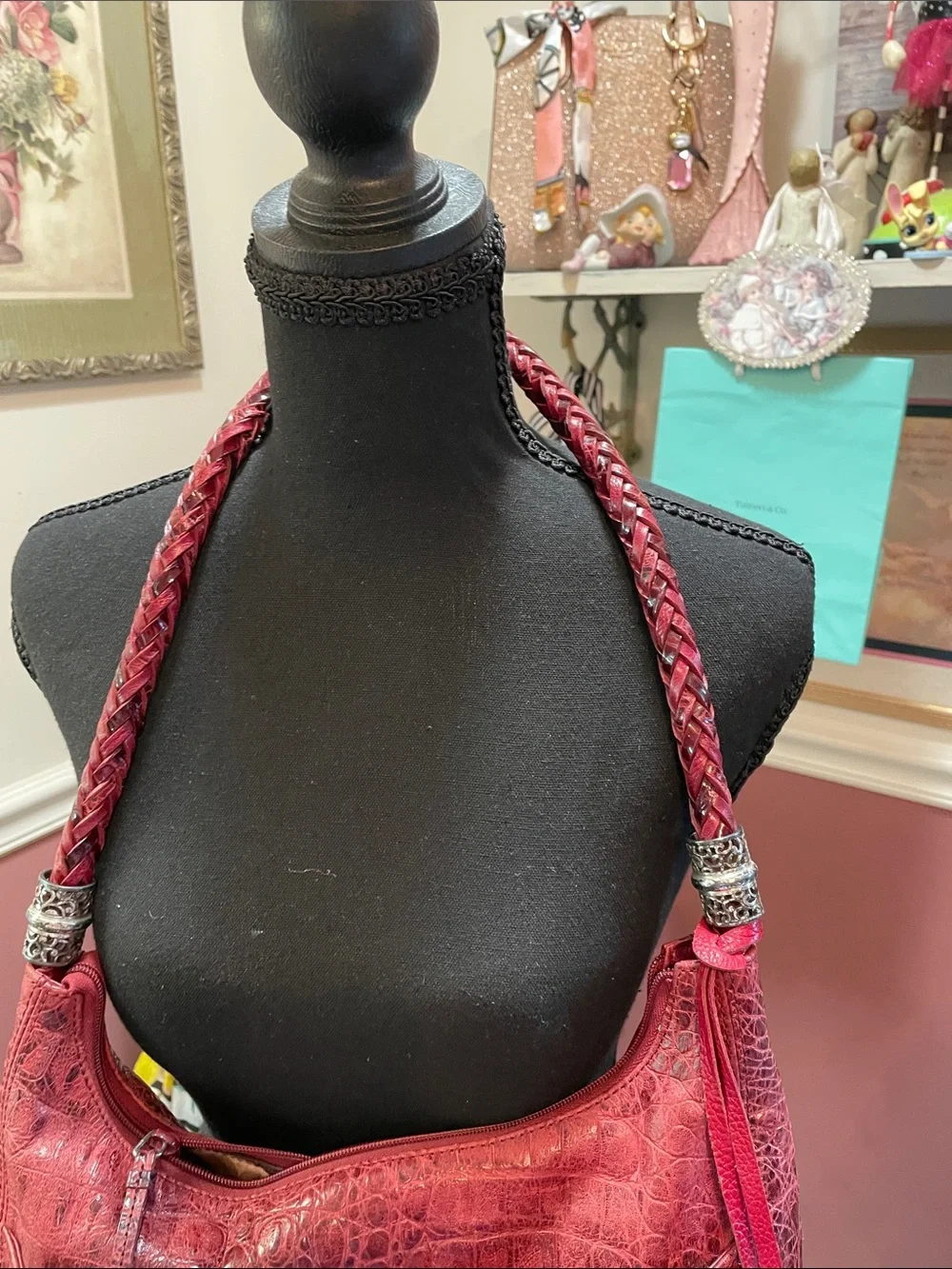 Red Textured Brighton Shoulder Bag with Heart Charms